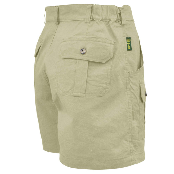Back of Women's Pro Hunting Shorts, color Stone. The shorts have a 5 1/2
