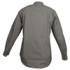Back view of a Woman's Trail Shirt in Long Sleeves, color Olive. The shirt has a dual layer yoke, functional cross-stitched shoulder straps, double stitching throughout, and long rounded tails for tucking into pants. 100% cotton.