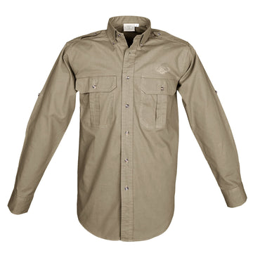 Trail Shirt for Men with Embroidered Buffalo Logo - L/Sleeve Tag Safari